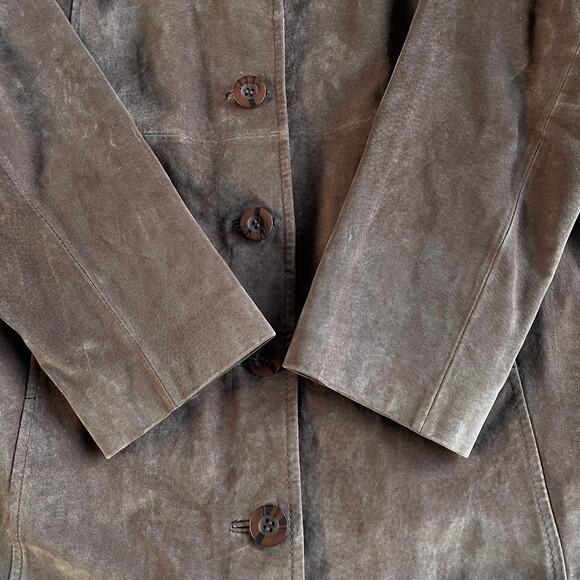 🔥Vintage Y2K Metrostyle Soft Leather Suede Classic Preppy Duster Jacket Sz 10P - Picture 12 of 16